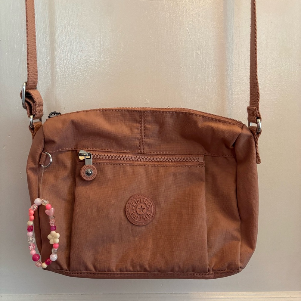 Kipling Wes Crossbody Bag Brilliant Pink Lightweight Nylon Zip Close Zip Pockets